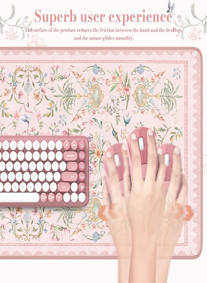 iCasso Pink Desk Cover Mat,Big Mouse Pad for Laptop,Aesthetic Computer Pad with Stitched Edges,Non Slip Keyboard Mat for Desktop,Cute Floral Desk Protector for Office Home Dorm - Image 4