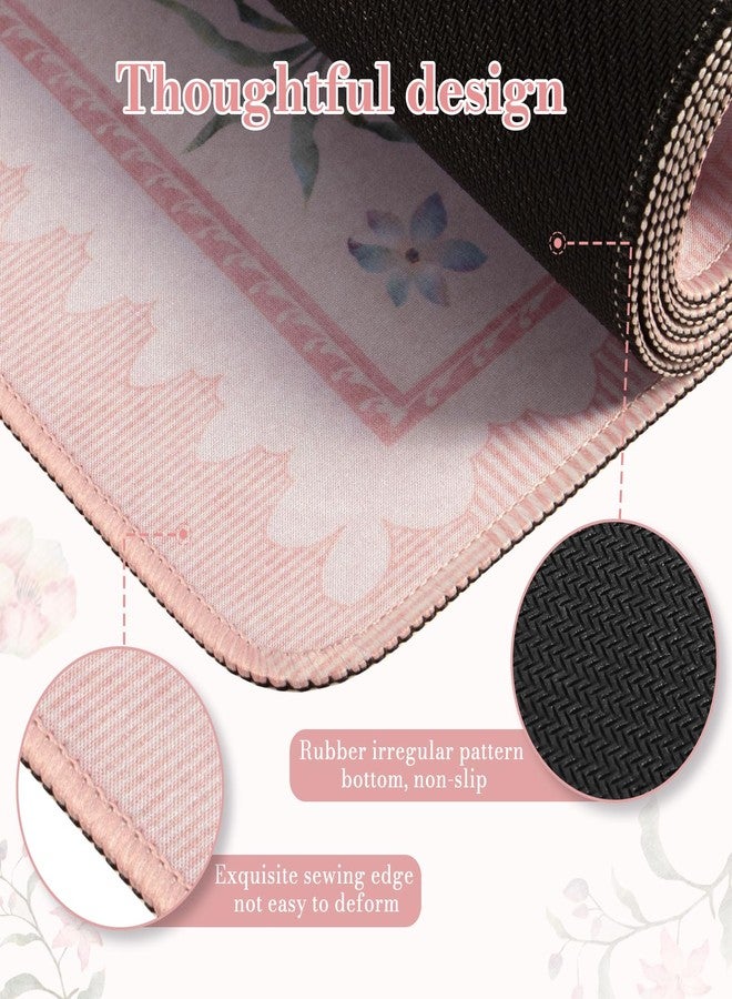 iCasso Pink Desk Cover Mat,Big Mouse Pad for Laptop,Aesthetic Computer Pad with Stitched Edges,Non Slip Keyboard Mat for Desktop,Cute Floral Desk Protector for Office Home Dorm - Image 3