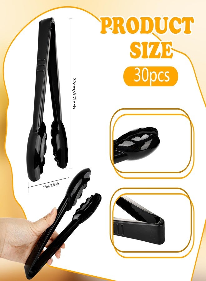 Drayear 30 Pack 9 Inch Black Plastic Serving Tongs Durable Disposable Scalloped Buffet Food Tongs for Buffet Salad BBQ Catering Parties and Events - Image 2