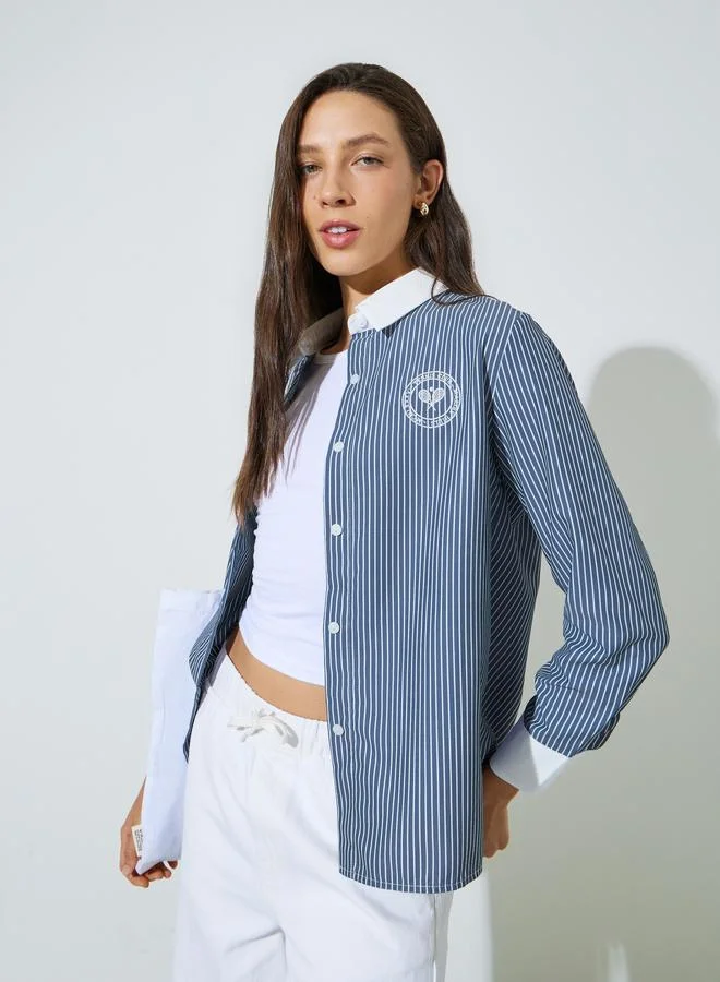 Styli Navy Blue Striped Long Sleeve Shirt
