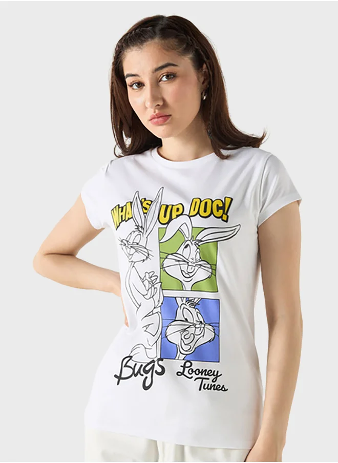 SP Characters Bugs Bunny Print Crew Neck T-Shirt