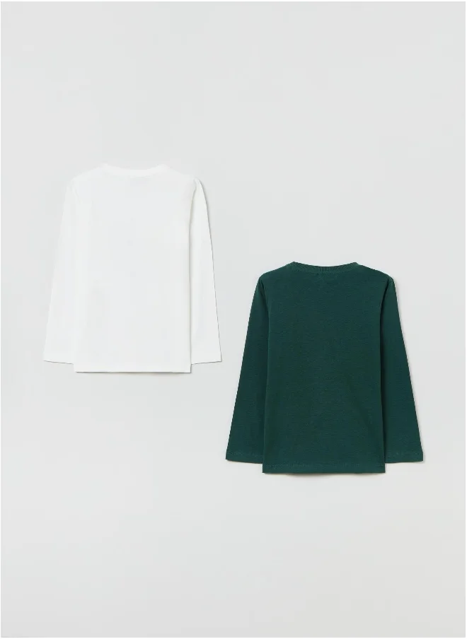 او في اس Two-pack, long-sleeved, printed T-shirt