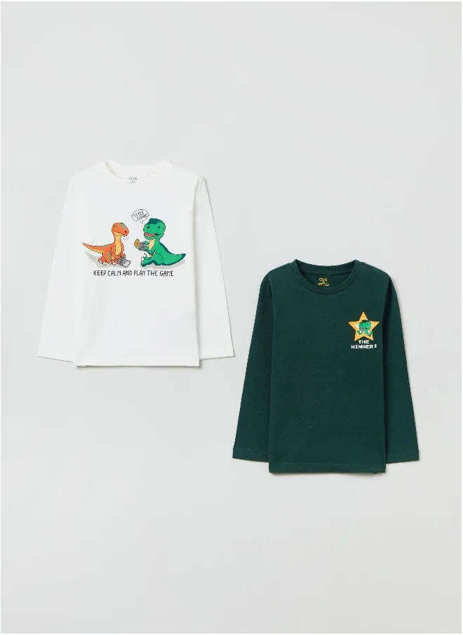 او في اس Two-pack, long-sleeved, printed T-shirt