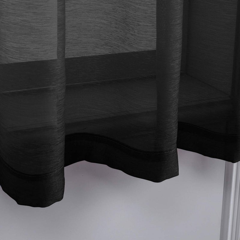 DONREN Jet Black Textured Sheer Curtains Short Sheer Window Curtain Grommet Top Panels for Bathroom 52 by 45 Inch 2 Panels - Image 5