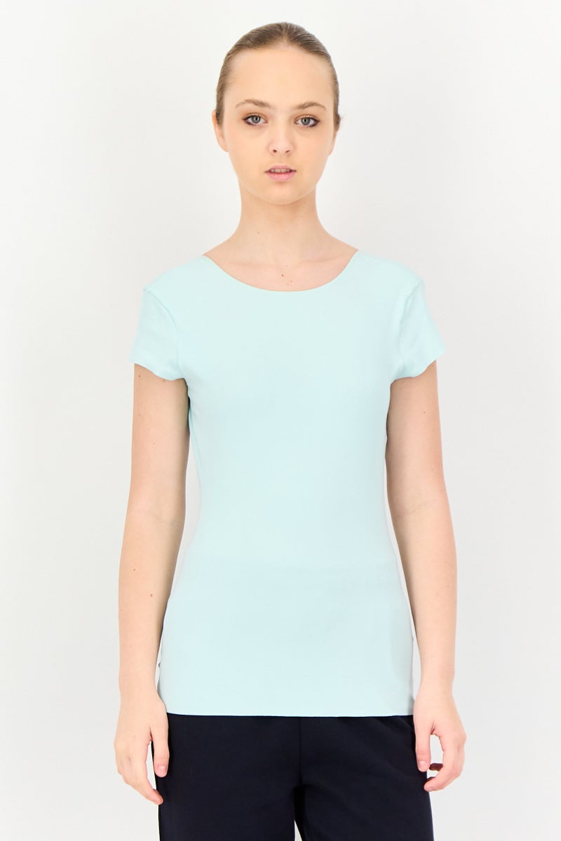 Nike Women Sportswear Fit Short Sleeve Yoga Top, Turquoise - Image 1