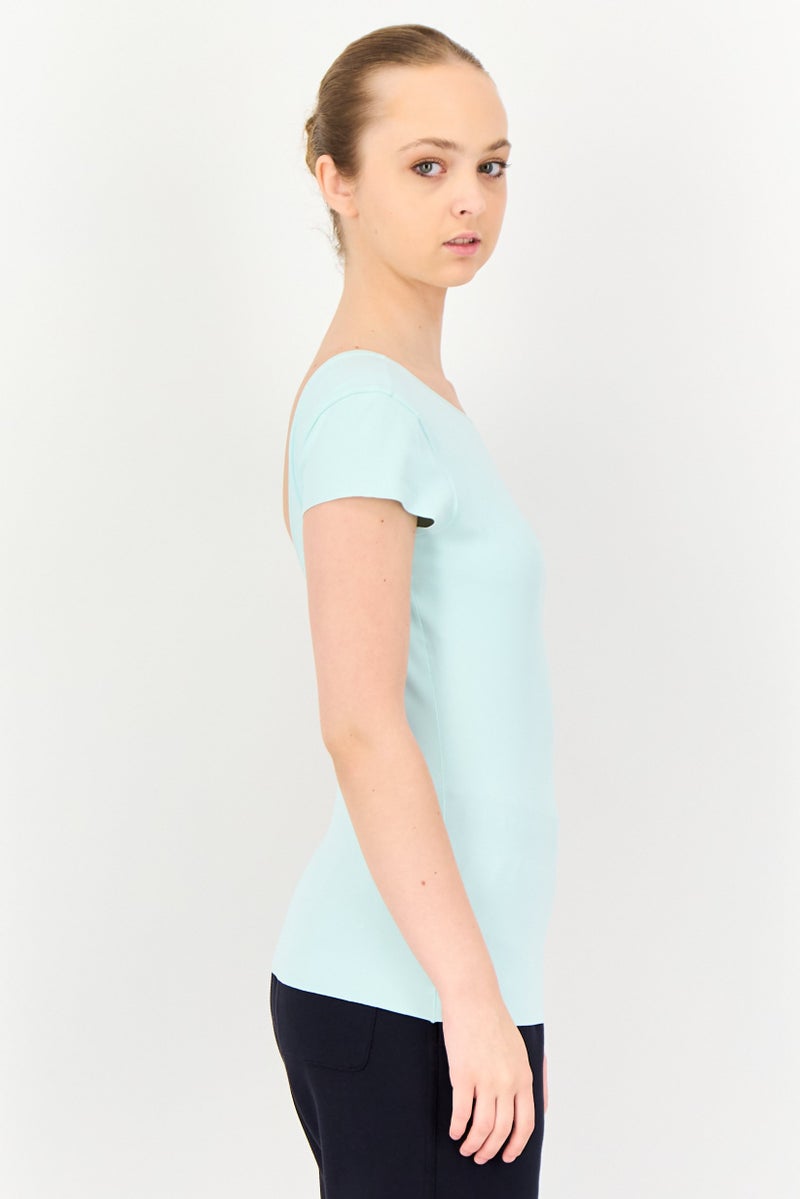 Nike Women Sportswear Fit Short Sleeve Yoga Top, Turquoise - Image 4