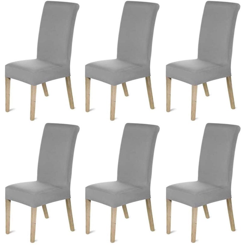 KAHEIGN Pack of 6 Chair Covers Modern Elastic Stretch Chair Protector Removable Washable Seat Slipcover with Elastic Edge for Hotel Restaurant Wedding Part Decor Home Kitchen Dining Room Gray