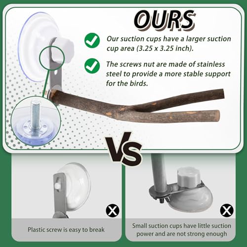 Niuohoy 2 Pcs Natural Bird Perch Stand with Suction Cup Window Birds Perch for Window Mirror Car Shower Ceramic Tiles Bath Wood Training Perch, for Bird, Cockatoo, Macaw, Parakeet - Image 4