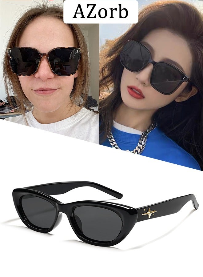 AZorb Oval Sunglasses Women Cat Eye Trendy Retro Sun Glassess for Women's Ladies Eye Sunglass UV400 Protection Men Womens Sun Glas for Travel Shades Daily Eyewear Black - Image 1