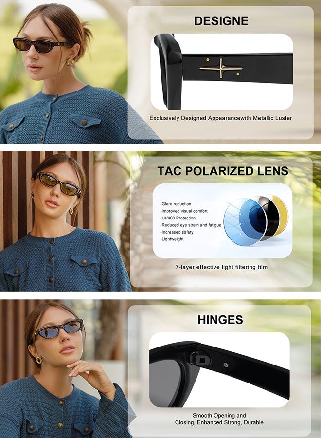 AZorb Oval Sunglasses Women Cat Eye Trendy Retro Sun Glassess for Women's Ladies Eye Sunglass UV400 Protection Men Womens Sun Glas for Travel Shades Daily Eyewear Black - Image 3