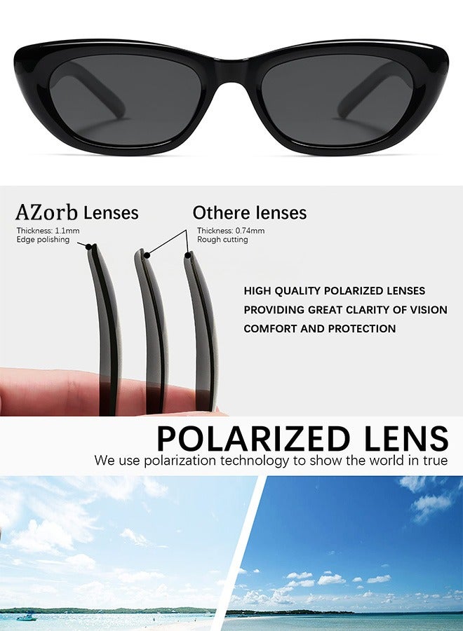 AZorb Oval Sunglasses Women Cat Eye Trendy Retro Sun Glassess for Women's Ladies Eye Sunglass UV400 Protection Men Womens Sun Glas for Travel Shades Daily Eyewear Black - Image 2