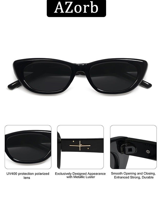 AZorb Oval Sunglasses Women Cat Eye Trendy Retro Sun Glassess for Women's Ladies Eye Sunglass UV400 Protection Men Womens Sun Glas for Travel Shades Daily Eyewear Black - Image 4