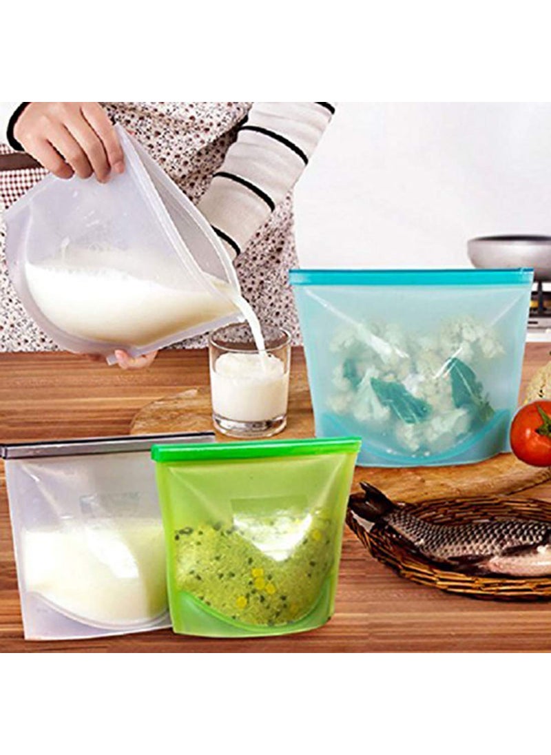 svk dream SVK Dream Reusable Silicone Food Storage Airtight Zip Seal Bag for Kitchen Refrigerator Multi Color 1000 ml Set of 2  - Image 2