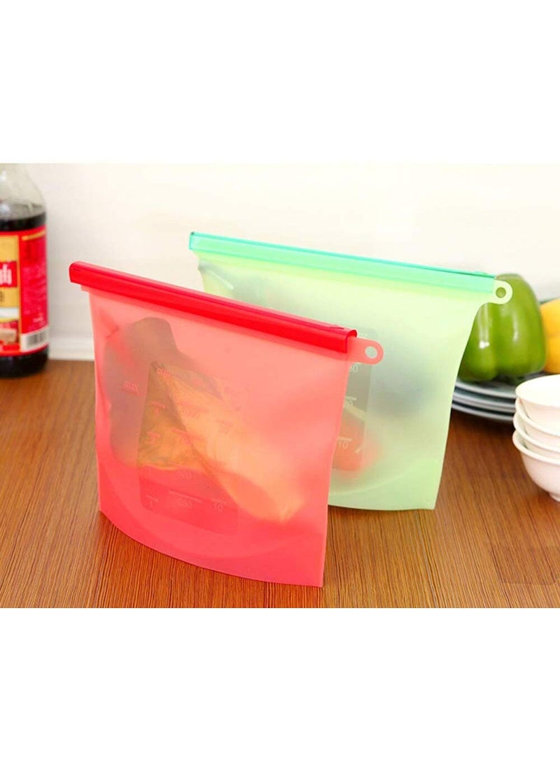svk dream SVK Dream Reusable Silicone Food Storage Airtight Zip Seal Bag for Kitchen Refrigerator Multi Color 1000 ml Set of 2  - Image 1