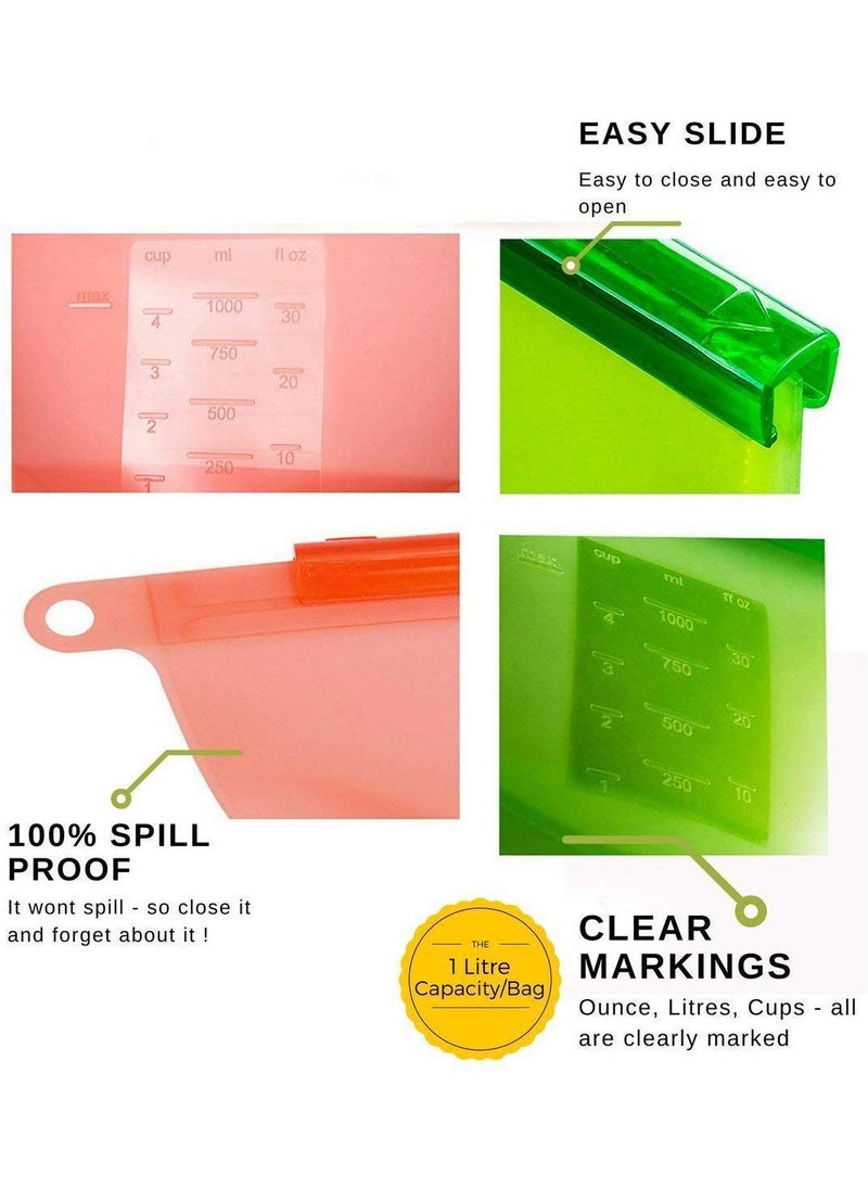 svk dream SVK Dream Reusable Silicone Food Storage Airtight Zip Seal Bag for Kitchen Refrigerator Multi Color 1000 ml Set of 2  - Image 4