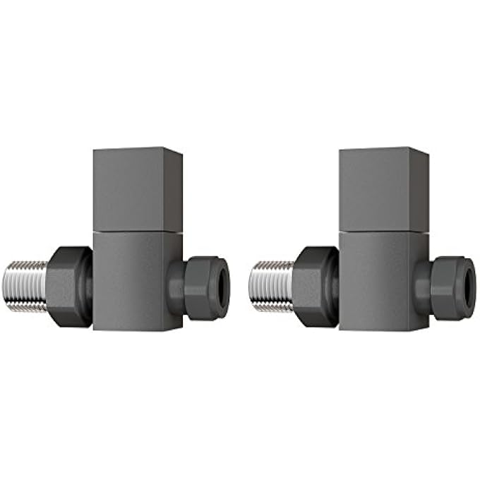 15MM STANDARD CONNECTION SQUARE STRAIGHT ANTHRACITE RADIATOR VALVES DESIGNER RADS PAIR MODERN BATHROOM - Image 1