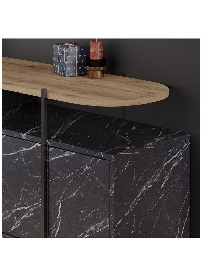 موراه خزانة جانبية عصرية من موراه هوم هانلي بأربعة أبواب ورف عرض علوي - خزانة تخزين لغرفة المعيشة، الصالة، غرفة الطعام، الرواق - ٣٨×٨٦.٢×١٥٠ سم (رخام أسود/بني) - Image 4