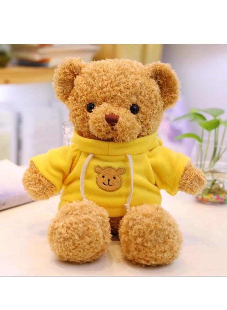 xozgdovg Cute teddy bear plush toy doll yellow hoodie 