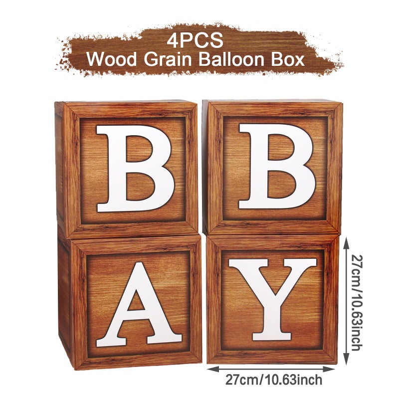 FRIGG Baby Shower Boxes Party Decorations - 4 Wood Grain Brown Blocks with Baby Letter, Printed Letters,First Birthday Centerpiece Decor, Teddy Bear Baby Shower Supplies, Gender Reveal Backdrop - Image 4