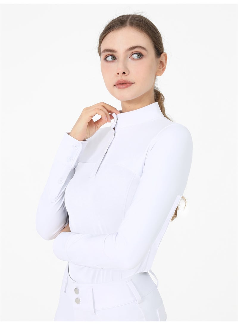 general Women's Equestrian Shirts Long Sleeve Horse Riding Clothes Stand Collar Show Rider Top - Image 2