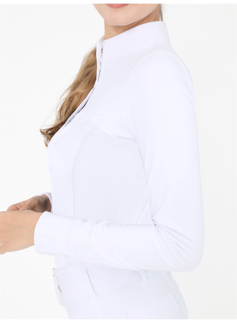 general Women's Equestrian Shirts Long Sleeve Horse Riding Clothes Stand Collar Show Rider Top - Image 3