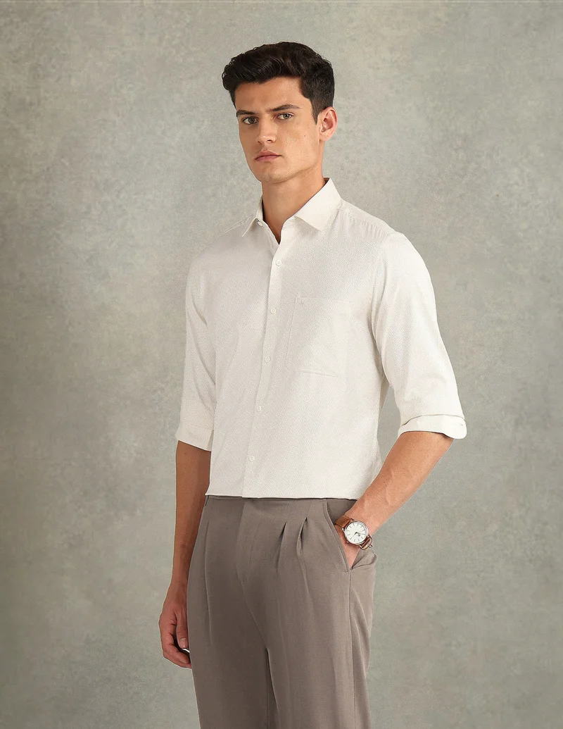 Arrow Beige Italian Elegance Dobby Regular Fit Shirt for Men | Best Price UAE