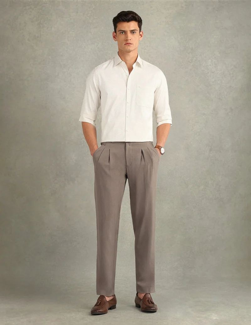 Arrow Beige Italian Elegance Dobby Regular Fit Shirt for Men | Best Price UAE