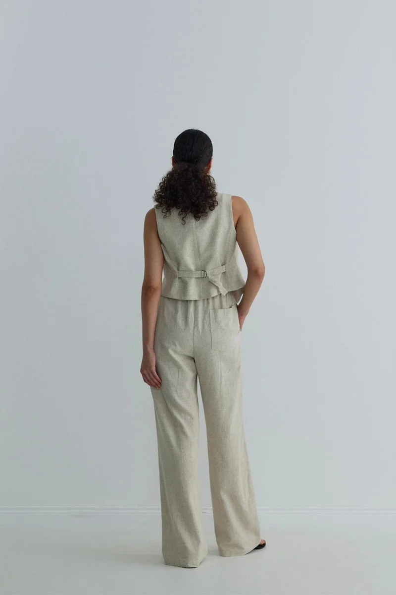 سود كوليكشن Natural Gabriel Buttoned Linen Vest