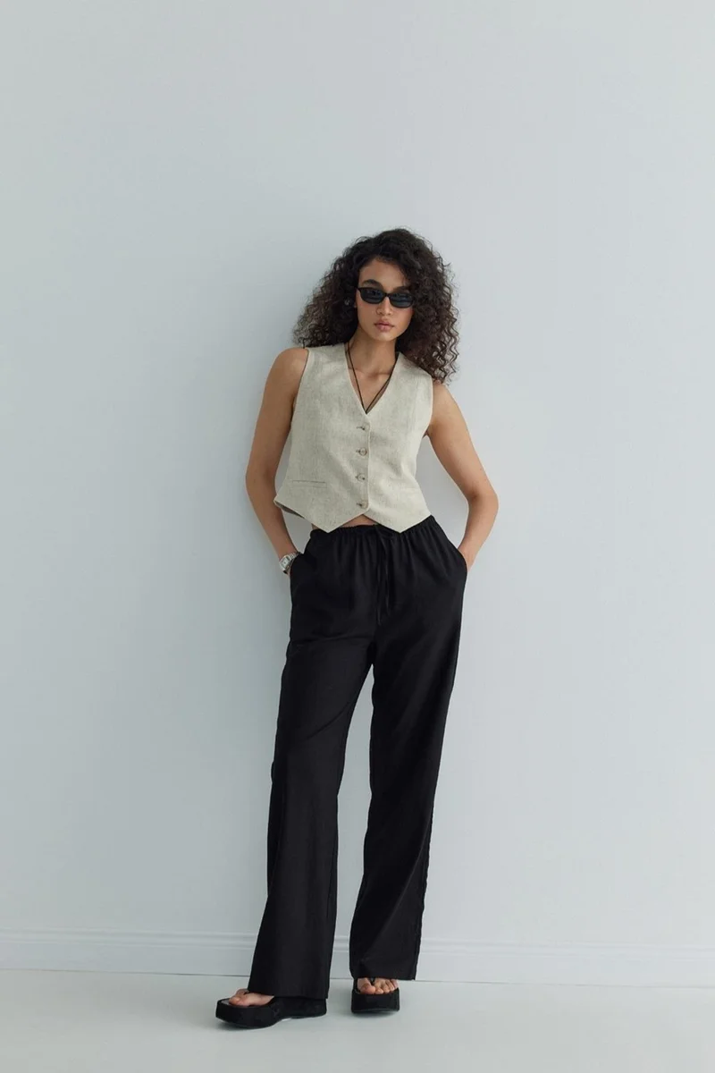 سود كوليكشن Natural Gabriel Buttoned Linen Vest