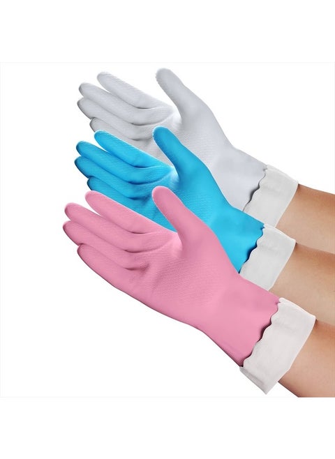 Household Cleaning Gloves - Reusable Kitchen Dishwashing Gloves with Latex free, Cotton lining, Waterproof, Non-Slip (Medium, 3 Pairs)