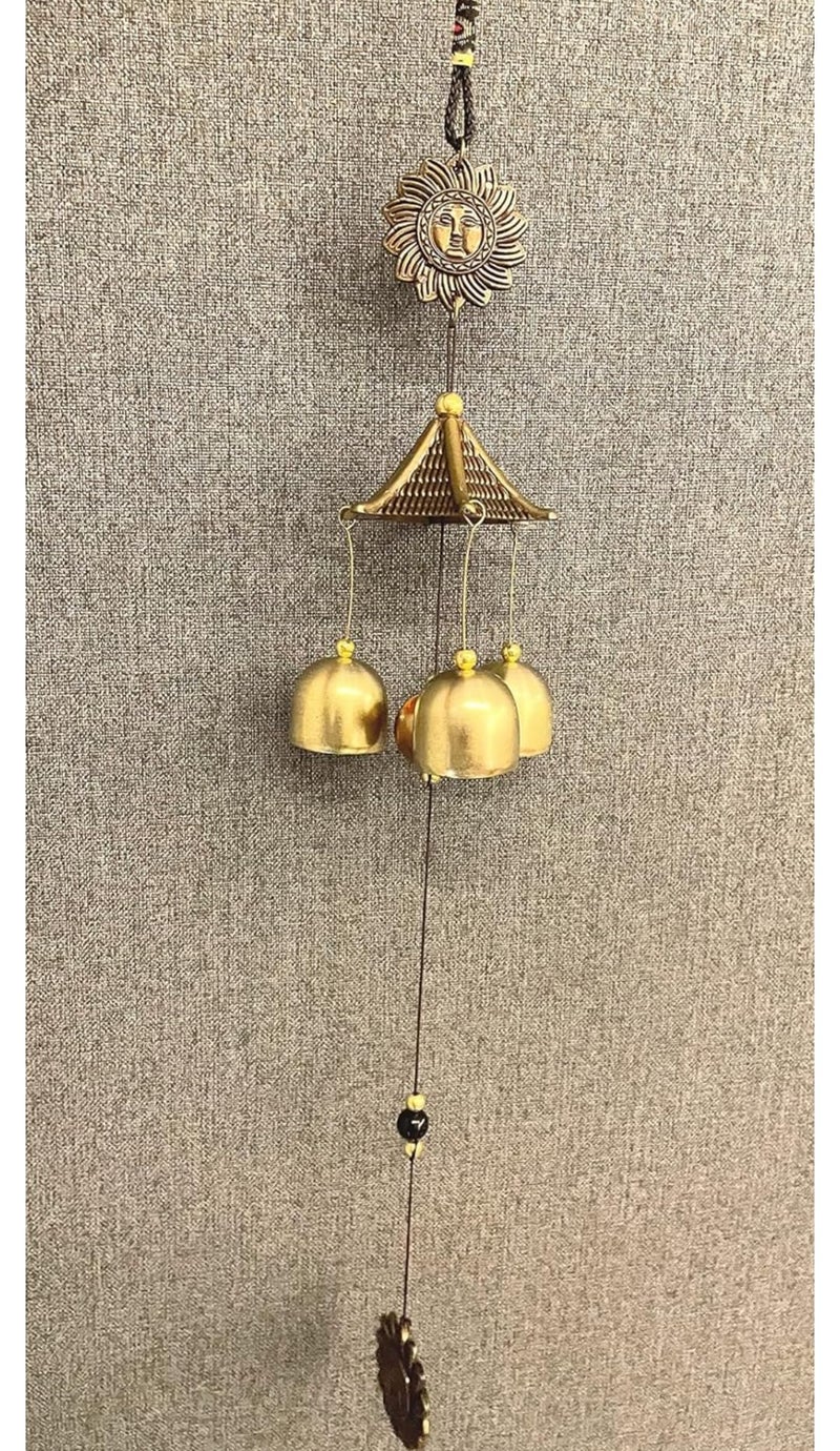 WARMINGO DE Wind Chime for Home Balcony & Garden | 3 Bells Sun Design Hanging | Good Luck Vastu Feng Shui Bell Perfect for Gifting & Decor - Image 4