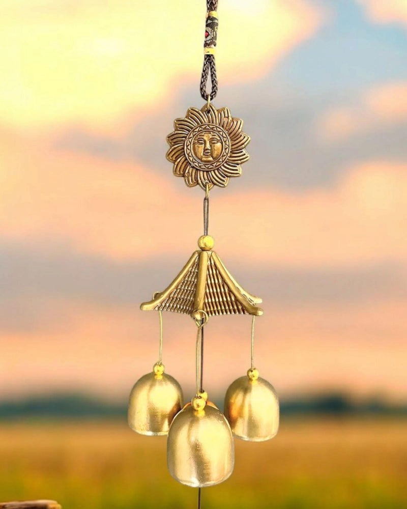 WARMINGO DE Wind Chime for Home Balcony & Garden | 3 Bells Sun Design Hanging | Good Luck Vastu Feng Shui Bell Perfect for Gifting & Decor - Image 1
