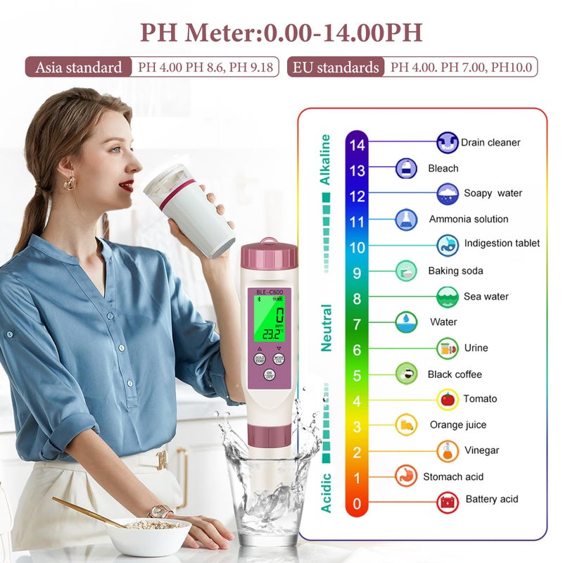 Rowyet PH Meter 7-in-1 Tds Meter/Salinity Tester/pH Meter/EC Meter/Orp Meter/S.G Meter/Temp ph Tester Digital,PH Meter for Water 0.01pH Accuracy,Tds Meter with ATC. - Image 5