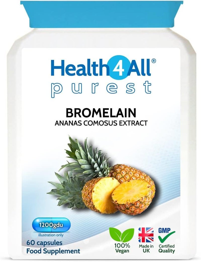 Health4All Bromelain 2500GDUg 60 Capsules High Strength 1200gdu per Capsule Pure Bromelain Supplement Proteolytic Digestive Enzyme from Pineapple Extract not Tablets Made in UK - Image 1