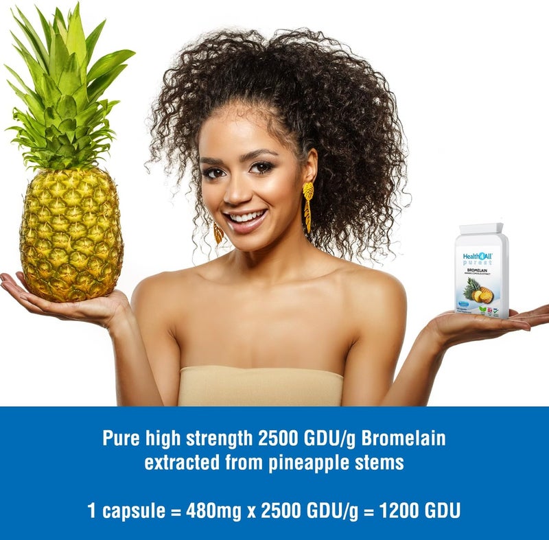 Health4All Bromelain 2500GDUg 60 Capsules High Strength 1200gdu per Capsule Pure Bromelain Supplement Proteolytic Digestive Enzyme from Pineapple Extract not Tablets Made in UK - Image 2
