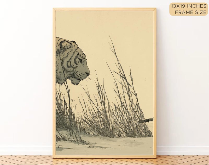 Gamya Framed Japan Samurai Theme Wall Painting Posters For Office, Living Room, Bedroom Wall Decor - Japanese Japandi Samurai Aesthetic Room Decor (Tiger & Samurai, 13x19 Inches, Framed) - Image 2