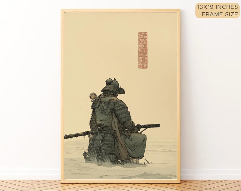 Gamya Framed Japan Samurai Theme Wall Painting Posters For Office, Living Room, Bedroom Wall Decor - Japanese Japandi Samurai Aesthetic Room Decor (Tiger & Samurai, 13x19 Inches, Framed) - Image 4