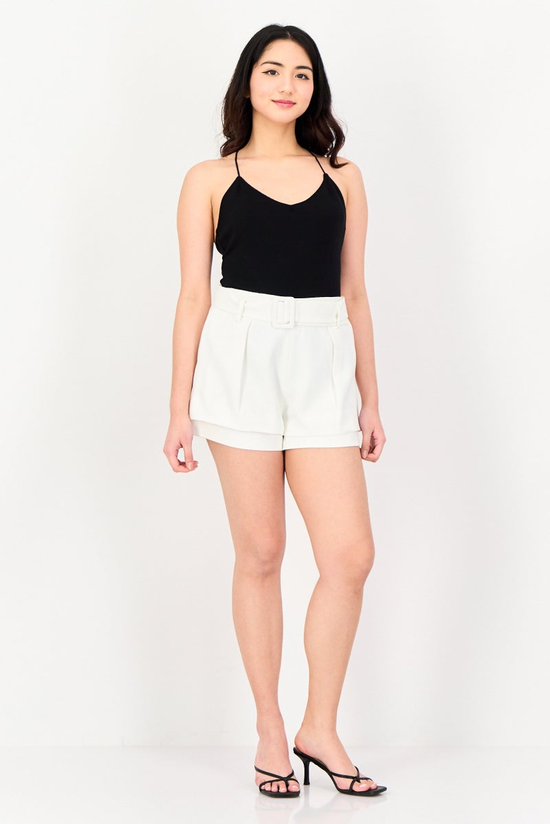 SELECTED Women Regular Fit Solid Basic Shorts, White - Image 4