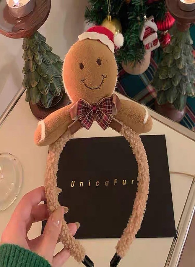 Doneace Christmas Headband Funny Gingerbread Man Hairband Comfortable Plush Gingerbread Man Headbands for Women Girls Winter Xmas Holiday Hair Decorations New Year Party Headwear Festival Accessories1PCS - Image 3