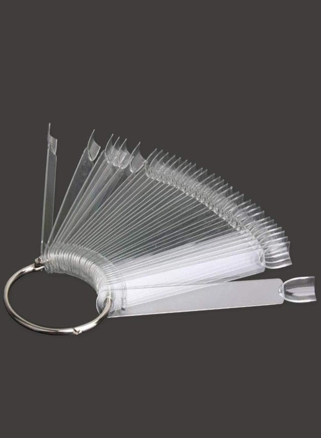 COSLUXE Fan-shaped Nail Art Tips Display Polish Board Display Practice Sticks Tool with Metal Screw Split Ring Holder (Clear, 100 pcs set) - Image 5