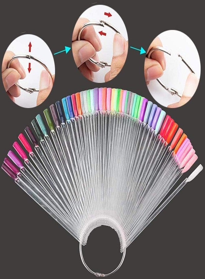COSLUXE Fan-shaped Nail Art Tips Display Polish Board Display Practice Sticks Tool with Metal Screw Split Ring Holder (Clear, 100 pcs set) - Image 2