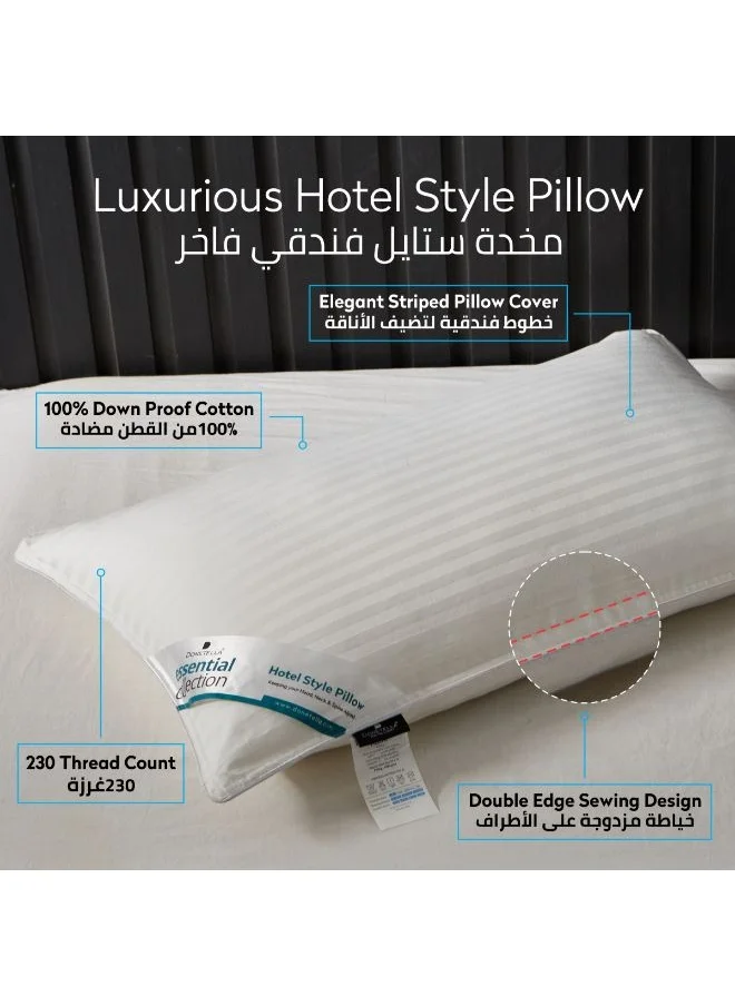Donetella Cotton Pillow, Hotel Style, 1200 Gms, 2 Pieces, Size 50x75 cm, Cotton, Satin Stripes, Double Edge Stitched Premium Gel Fiber, Soft & Plush Bed Pillow