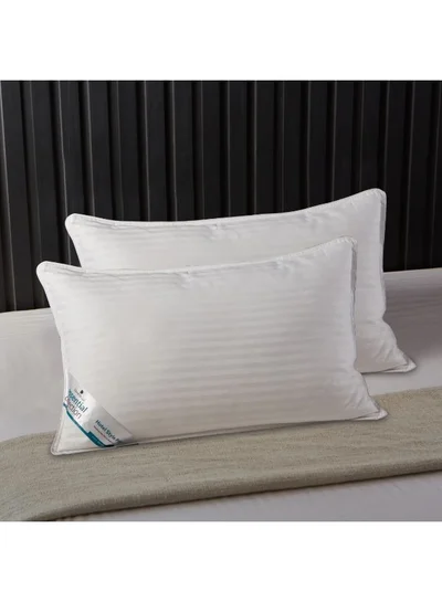 Donetella Cotton Pillow, Hotel Style, 1200 Gms, 2 Pieces, Size 50x75 cm, Cotton, Satin Stripes, Double Edge Stitched Premium Gel Fiber, Soft & Plush Bed Pillow