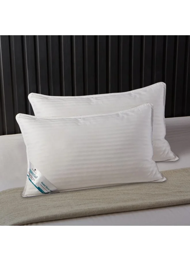 Donetella Cotton Pillow, Hotel Style, 1200 Gms, 2 Pieces, Size 50x75 cm, Cotton, Satin Stripes, Double Edge Stitched Premium Gel Fiber, Soft & Plush Bed Pillow