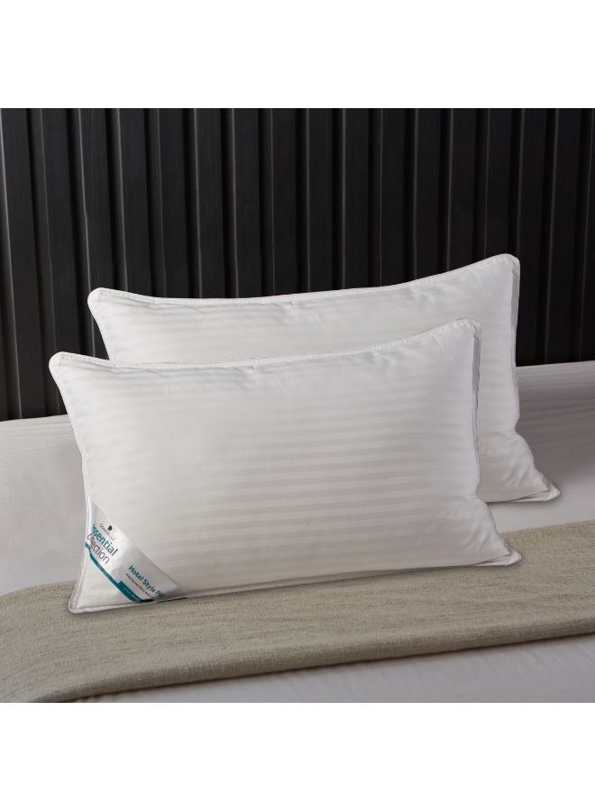 Donetella Cotton Pillow, Hotel Style, 1200 Gms, 2 Pieces, Size 50x75 cm, Cotton, Satin Stripes, Double Edge Stitched Premium Gel Fiber, Soft & Plush Bed Pillow - Image 1