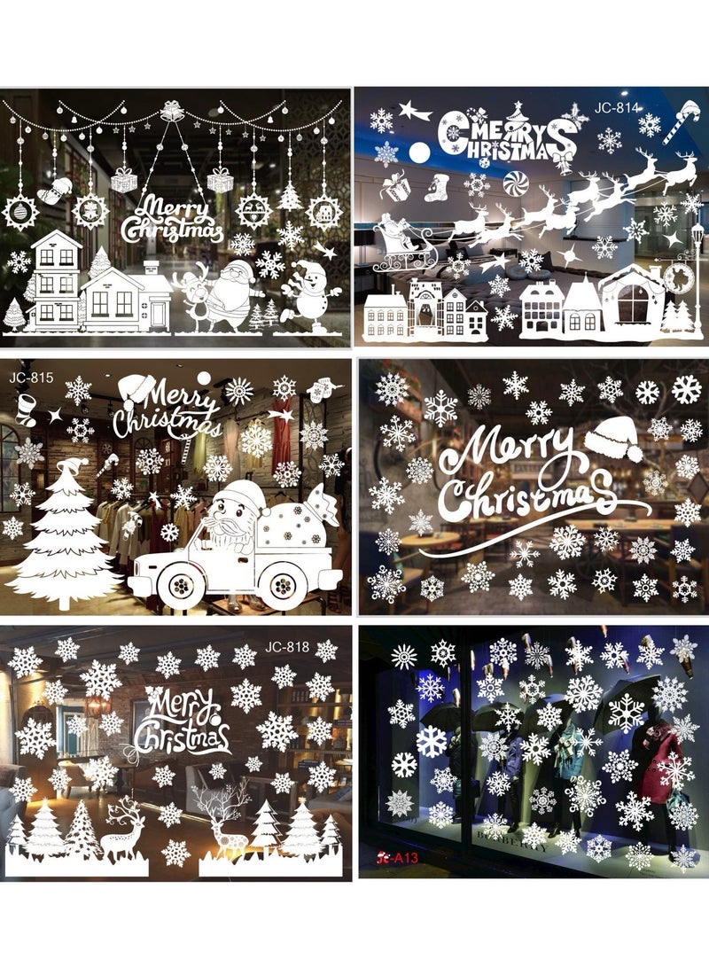 6pcs White Christmas Window Stickers Christmas Window Clings Decals Glass Stickers Christmas Decorations Christmas Window Stickers for Glass Windows Christmas Holiday - Image 1