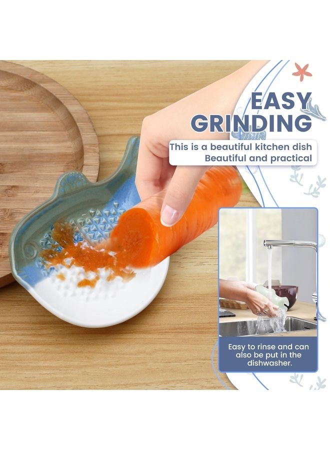 HOMESTAR 4Pcs Garlic Grater Plate, Fish Shape Ceramic Ginger Grater, Garlic Plate Ceramic, Multifunctional Grinding Disc, Dishwasher Safe for Chocolate, Cheese - Image 4