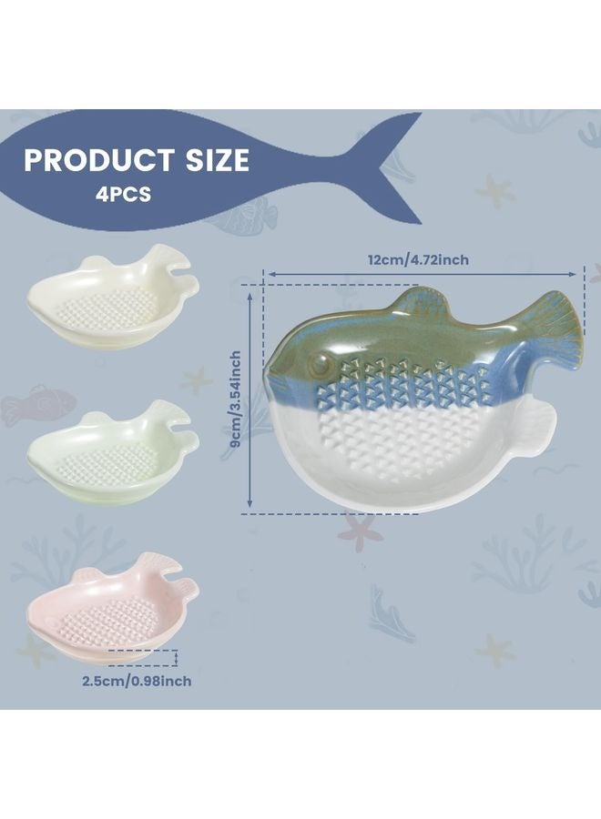 HOMESTAR 4Pcs Garlic Grater Plate, Fish Shape Ceramic Ginger Grater, Garlic Plate Ceramic, Multifunctional Grinding Disc, Dishwasher Safe for Chocolate, Cheese - Image 2
