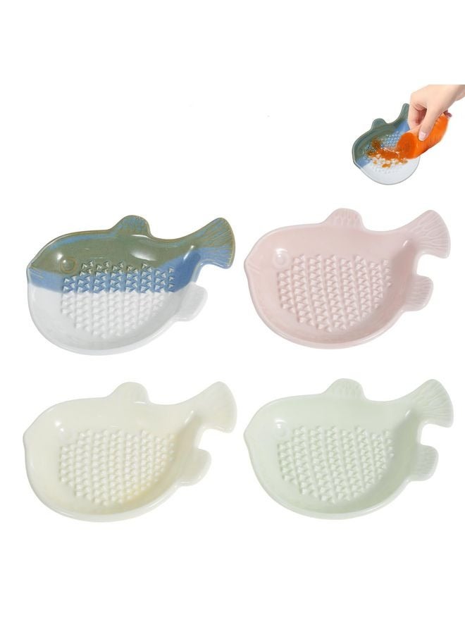 HOMESTAR 4Pcs Garlic Grater Plate, Fish Shape Ceramic Ginger Grater, Garlic Plate Ceramic, Multifunctional Grinding Disc, Dishwasher Safe for Chocolate, Cheese - Image 1
