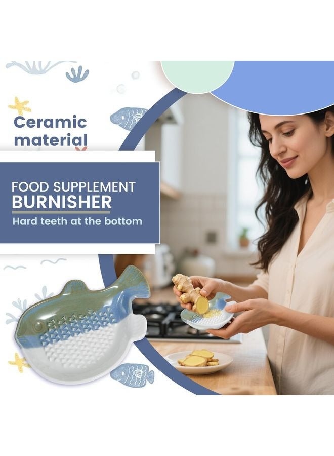 HOMESTAR 4Pcs Garlic Grater Plate, Fish Shape Ceramic Ginger Grater, Garlic Plate Ceramic, Multifunctional Grinding Disc, Dishwasher Safe for Chocolate, Cheese - Image 3
